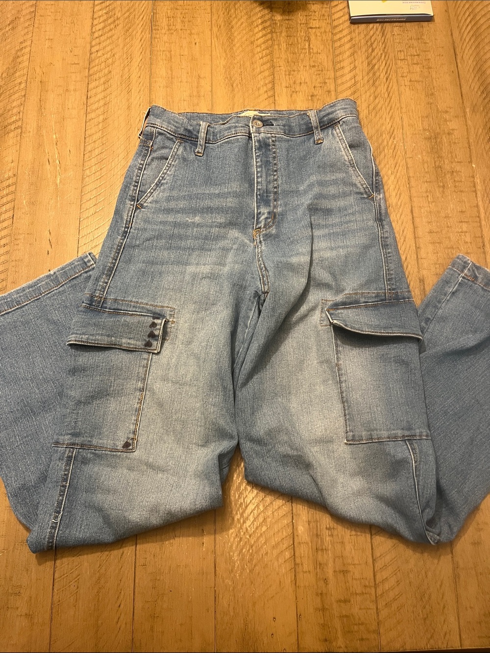 Jessica Simpson Light Blue Wide-Leg Cargo Jeans
